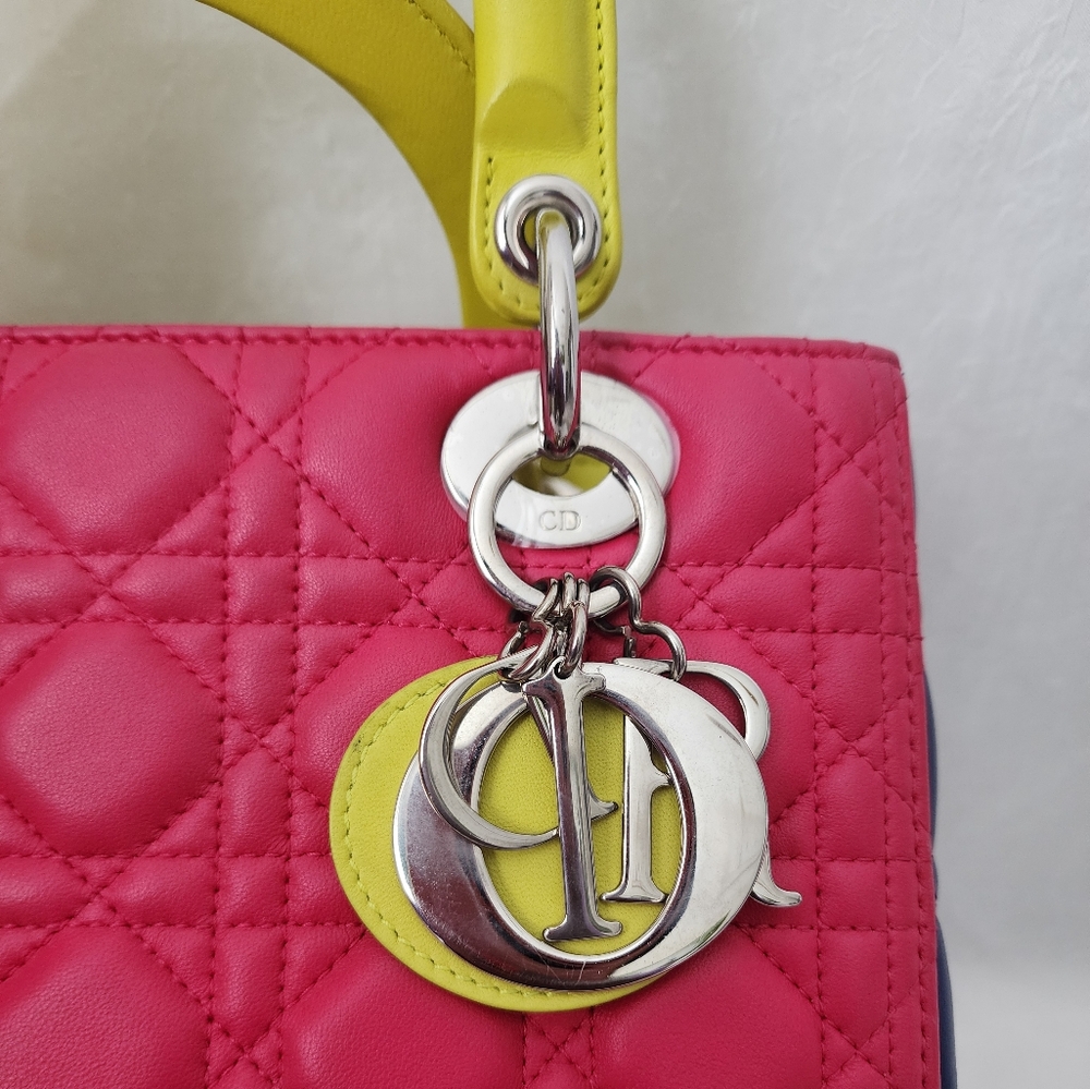Auth Dior Lady Dior Lambskin Cannage Medium Pink Handbag - Picture 6 of 15